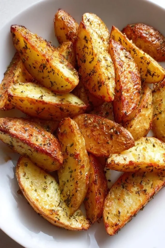 Crispy Air Fryer Greek Lemon Potatoes served in a bowl