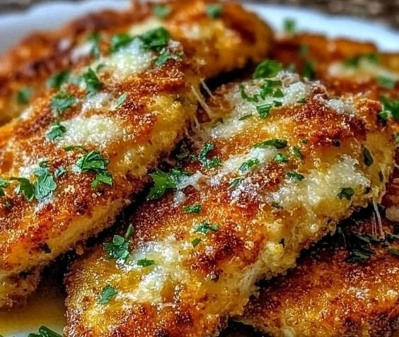 Crispy baked Italian Parmesan chicken on a serving plate