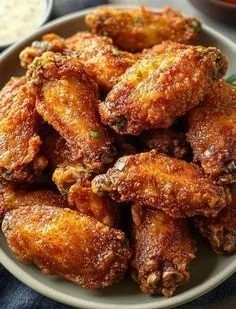 Delicious crispy dry rub chicken wings ready to enjoy.