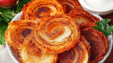 Crispy onion ring chips on a plate for a delicious keto snack