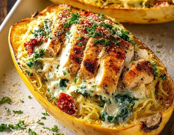 Garlic Chicken Spaghetti Squash dish served in a bowl