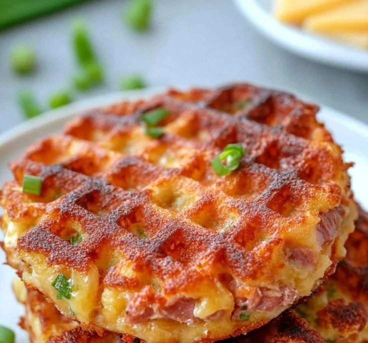 Healthy tuna melt chaffles on a plate with fresh ingredients.