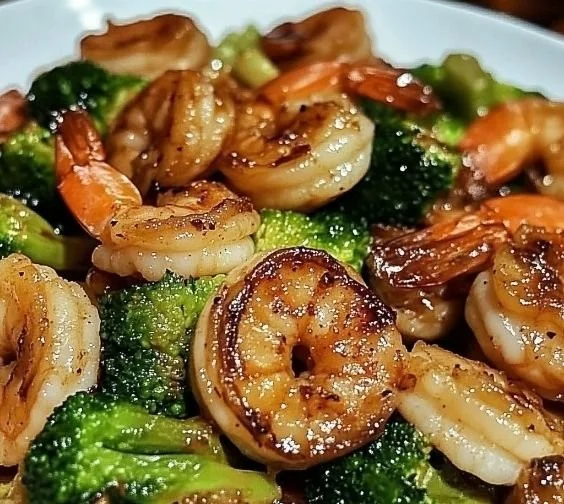 Delicious high-protein honey garlic shrimp dish garnished with herbs