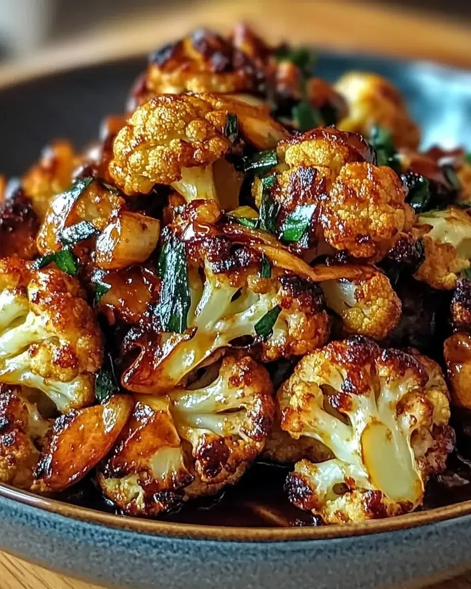 Delicious honey curry roasted cauliflower dish served on a plate