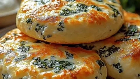 Delicious spinach cottage cheese flagels served on a rustic plate
