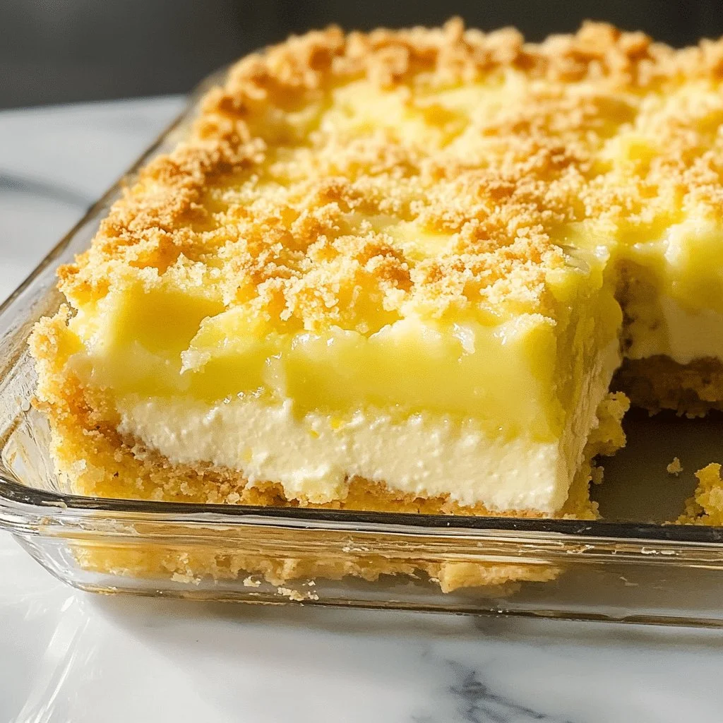 Lemon cream cheese dump cake topped with whipped cream and lemon zest