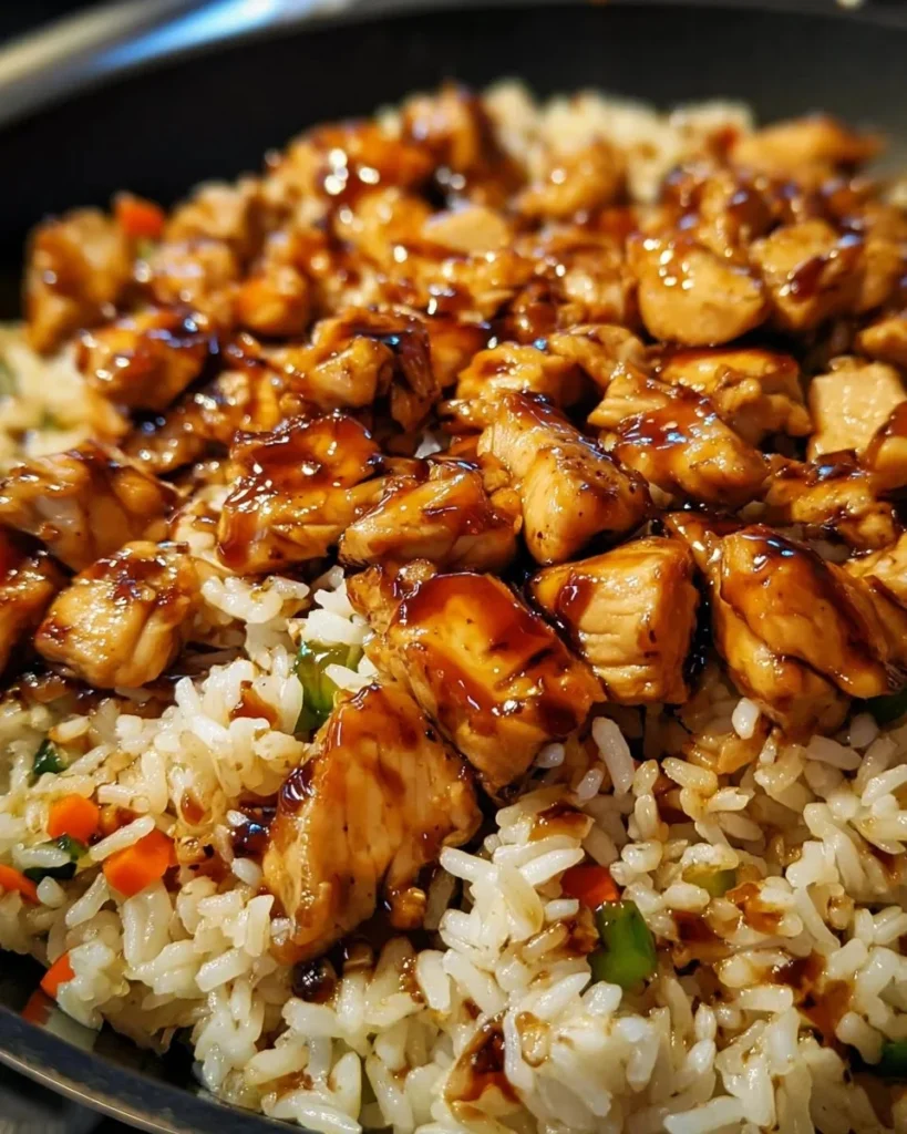 Delicious one-pan honey BBQ chicken rice dish garnished with fresh herbs