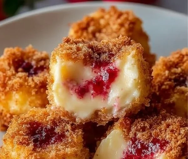 Strawberry Crunch Cheesecake Bites served on a plate