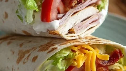 Turkey Ranch Club Wrap with fresh ingredients and healthy toppings