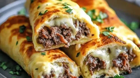 Cheesy Keto Philly Cheesesteak Rolls served on a plate, low-carb and delicious.