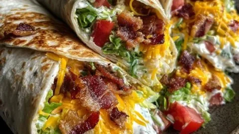 Cheesy bacon ranch wraps filled with bacon, cheese, and ranch dressing
