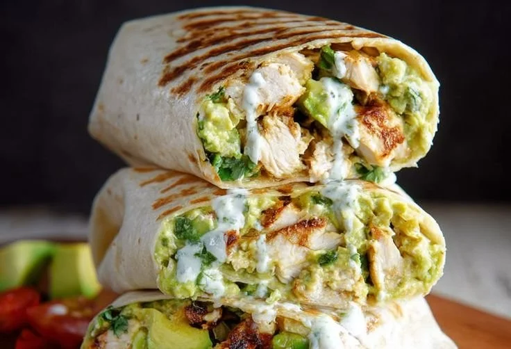 Delicious Chicken Avocado Burrito with grilled chicken and fresh avocado