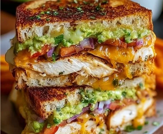 Delicious Chicken Avocado Melt sandwich with chicken, avocado, and cheese