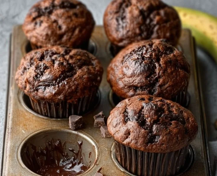 Delicious Chocolate Banana Muffins made with Greek Yogurt