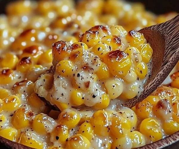 Creamy honey butter skillet corn in a cast-iron pan with herbs