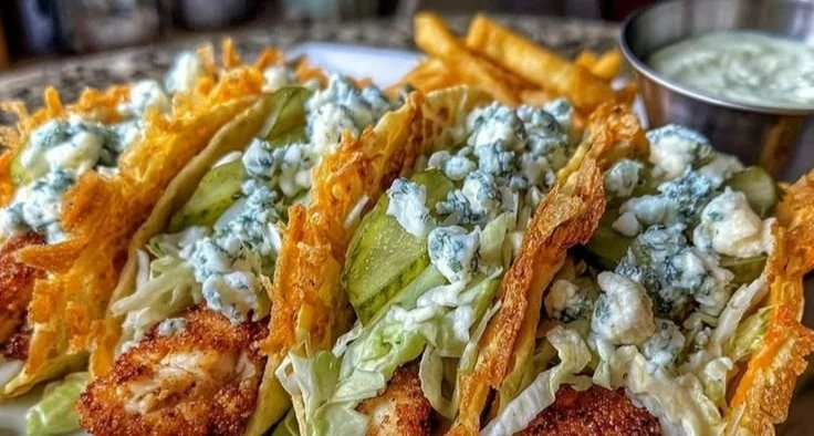 Dill Pickle Ranch Smash Chicken Tacos served on a plate