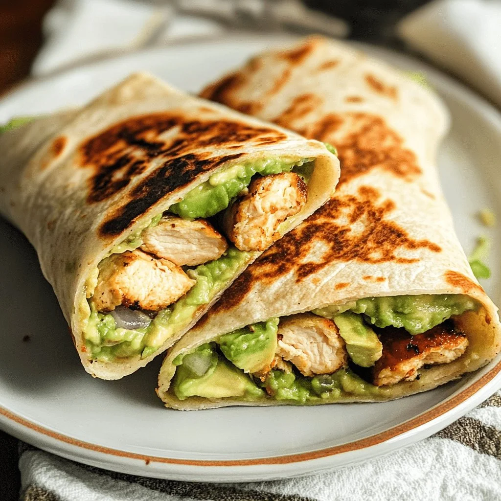 Grilled avocado chicken wraps with fresh ingredients on a plate