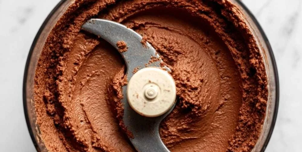 Healthy high protein cocoa chickpea cookies with banana on a wooden table