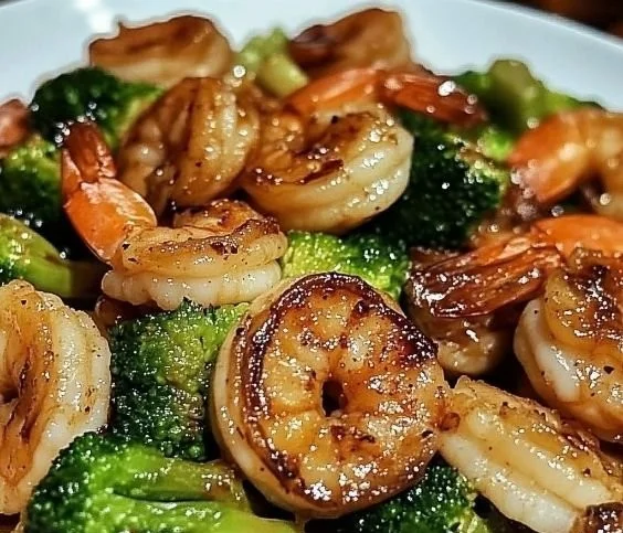 High-protein honey garlic shrimp dish served in a bowl.