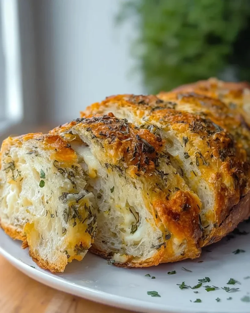 Loaf of Italian herbs and cheese bread fresh out of the oven