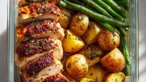 Lemon Garlic Chicken Meal Prep displayed in meal containers for healthy eating.