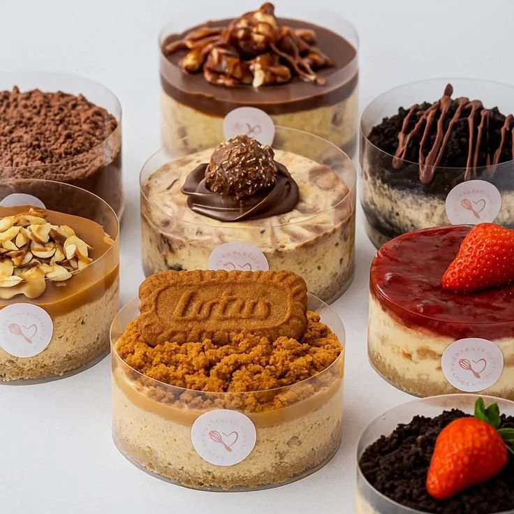 Delicious mini cheesecakes displayed on a plate ready to be enjoyed.