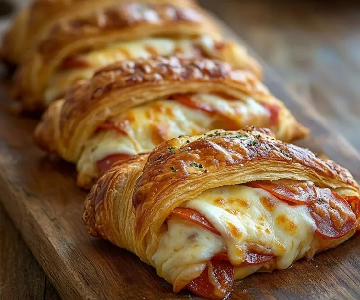 Mozzarella pepperoni croissant rolls, a tasty baked snack