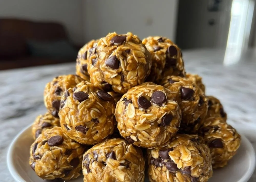 Delicious no-bake peanut butter energy bites arranged on a plate