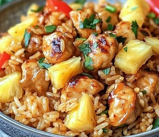 Delicious Pineapple Chicken served over fluffy rice with vibrant vegetables