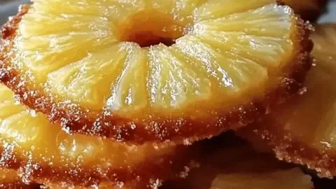 Pineapple upside down cookies served on a plate, showcasing their vibrant top and golden edges.