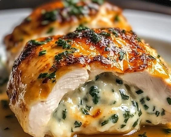 Delicious Ruth's Chris stuffed chicken copycat recipe on a plate