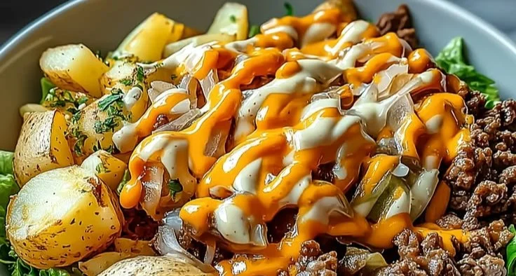 Smash Burger Bowl with fresh ingredients and juicy patties