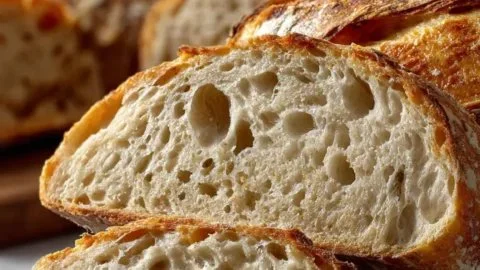Freshly baked sourdough bread with a crispy crust and soft interior.