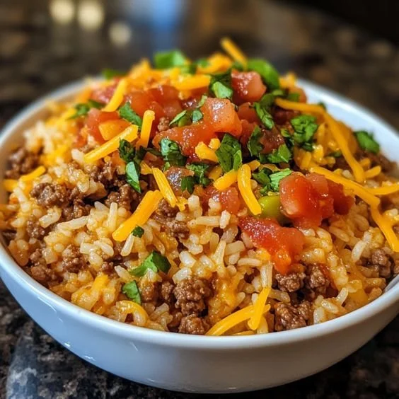 Delicious Taco Rice served in a bowl with toppings.