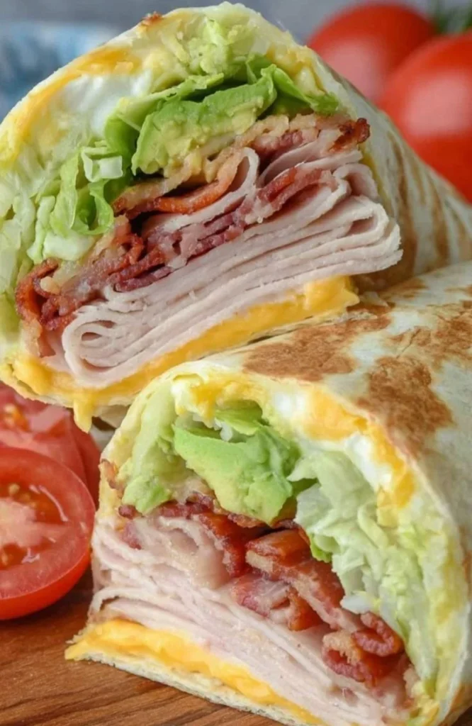 Delicious turkey and bacon wrap served in a healthy sandwich style