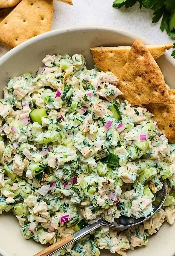 Tzatziki Chicken Salad with grilled chicken, cucumbers, and yogurt dressing