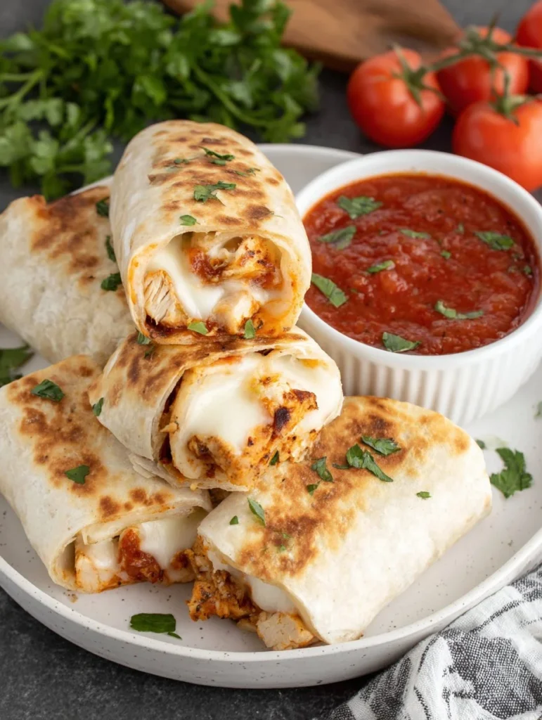 Air Fryer Chicken and Mozzarella Wraps served on a plate