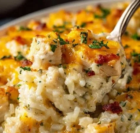 Delicious Angel Chicken and Rice Casserole served in a dish