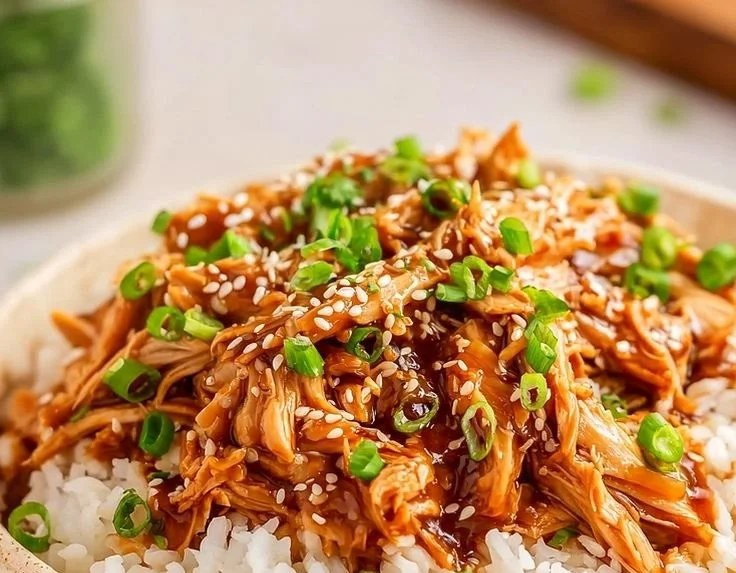 Crock Pot Teriyaki Chicken served with rice and vegetables