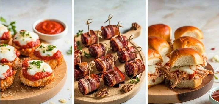 Assorted budget-friendly finger foods for a party table