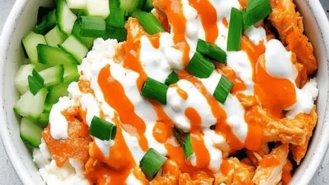 Buffalo Chicken Bowl with cottage cheese, a protein-packed meal option