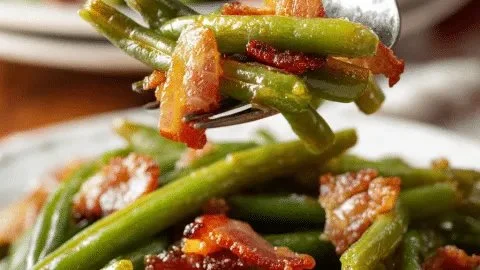 Delicious crack green beans served in a bowl, topped with seasoning.