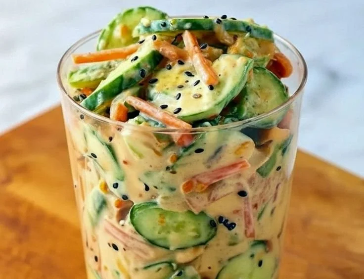 Creamy Asian Cucumber Salad with fresh cucumbers and a savory dressing