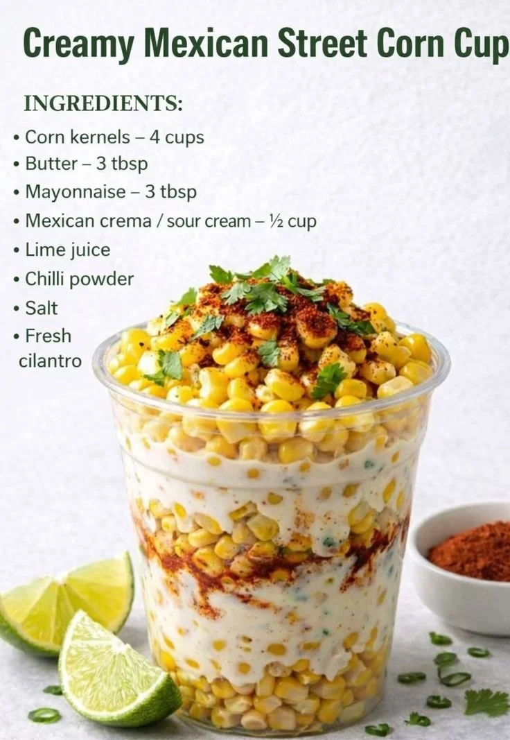 Creamy Mexican street corn cup topped with cheese and spices