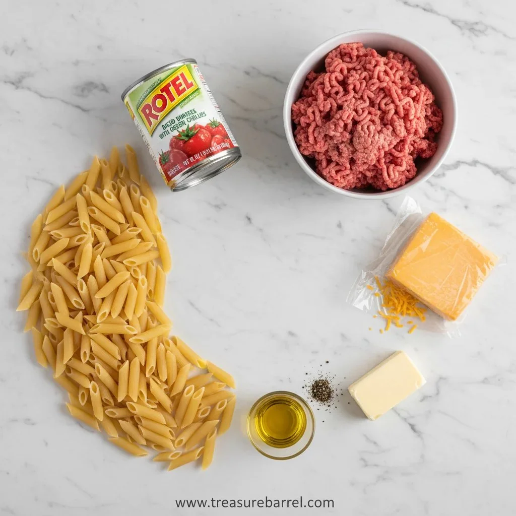 Creamy Rotel Pasta dish with ground beef ready in 40 minutes