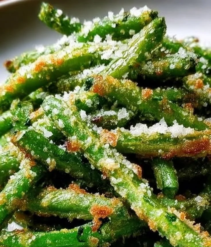 Crispy garlic parmesan green beans served as a flavorful side dish