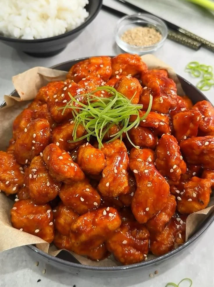 Healthy Korean Fried Chicken with crispy coating and flavorful glaze