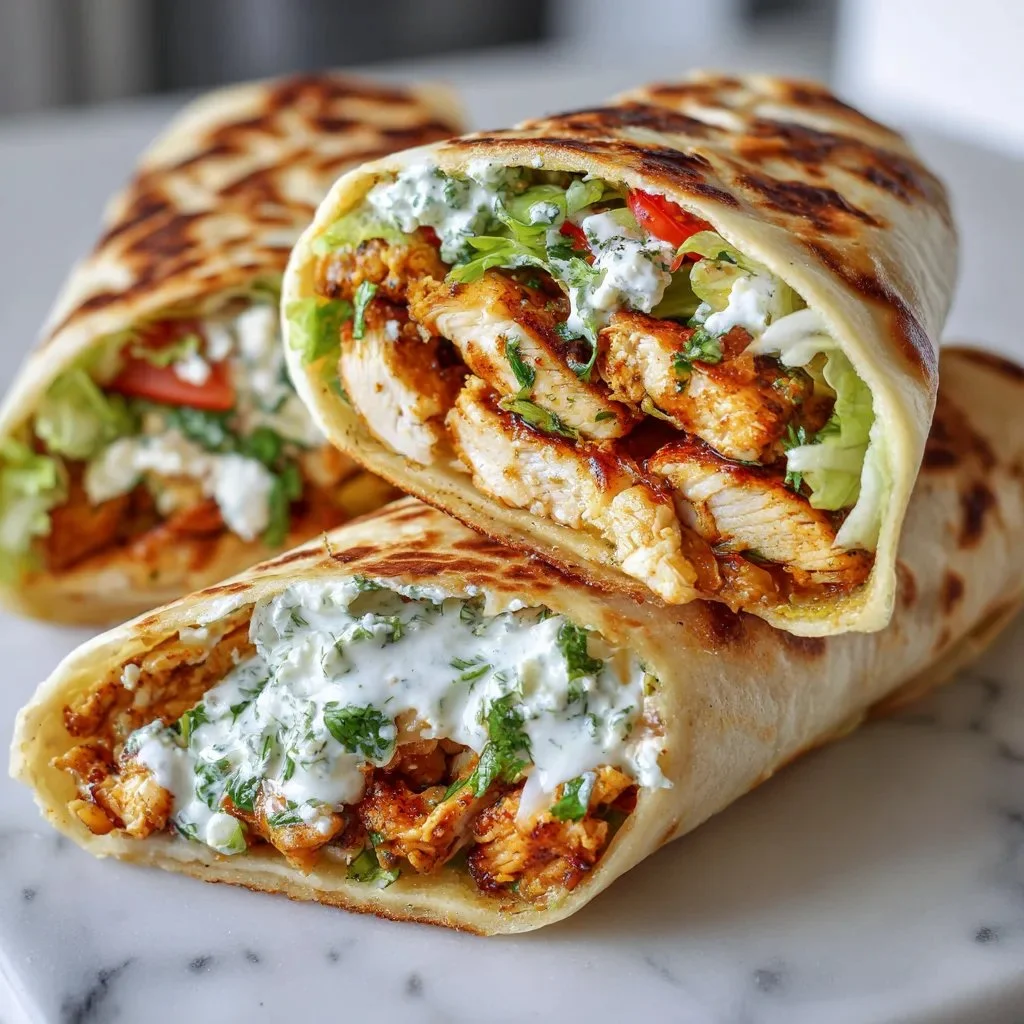High-protein cottage cheese wraps filled with chicken for a healthy meal.