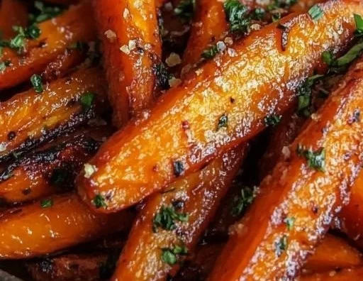 Honey garlic butter roasted carrots on a serving platter