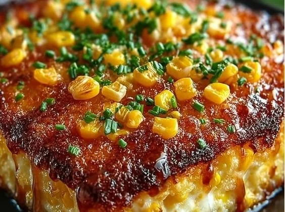 Delicious Honey Glazed Corn Casserole served in a dish, perfect for gatherings.